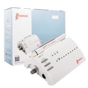 woodpecker uds p ultrasonic scaler ( with 5 periodontal tips and 1 endodontic tip)performs multi function: scaling, perio, & endo. the handpiece is detachable and can be autoclaved to 135℃ and 0.22mpa. it eliminates dental calculus, bacterial plaque, and tea stains on the teeth quickly without hurting the gum or the enamel. automatic frequency tracking ensures that the machine always works at the best frequency and performs functions more steadily. digitally controlled, easy operation, and more efficient in scaling. ce and fda certificated.